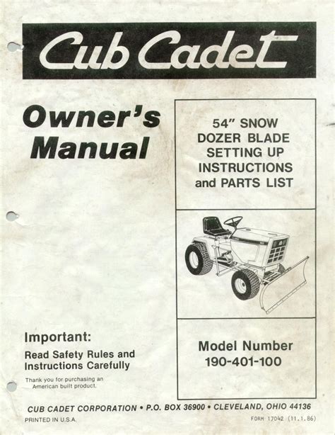 Cub Cadet 190-401-100 Manual pdf